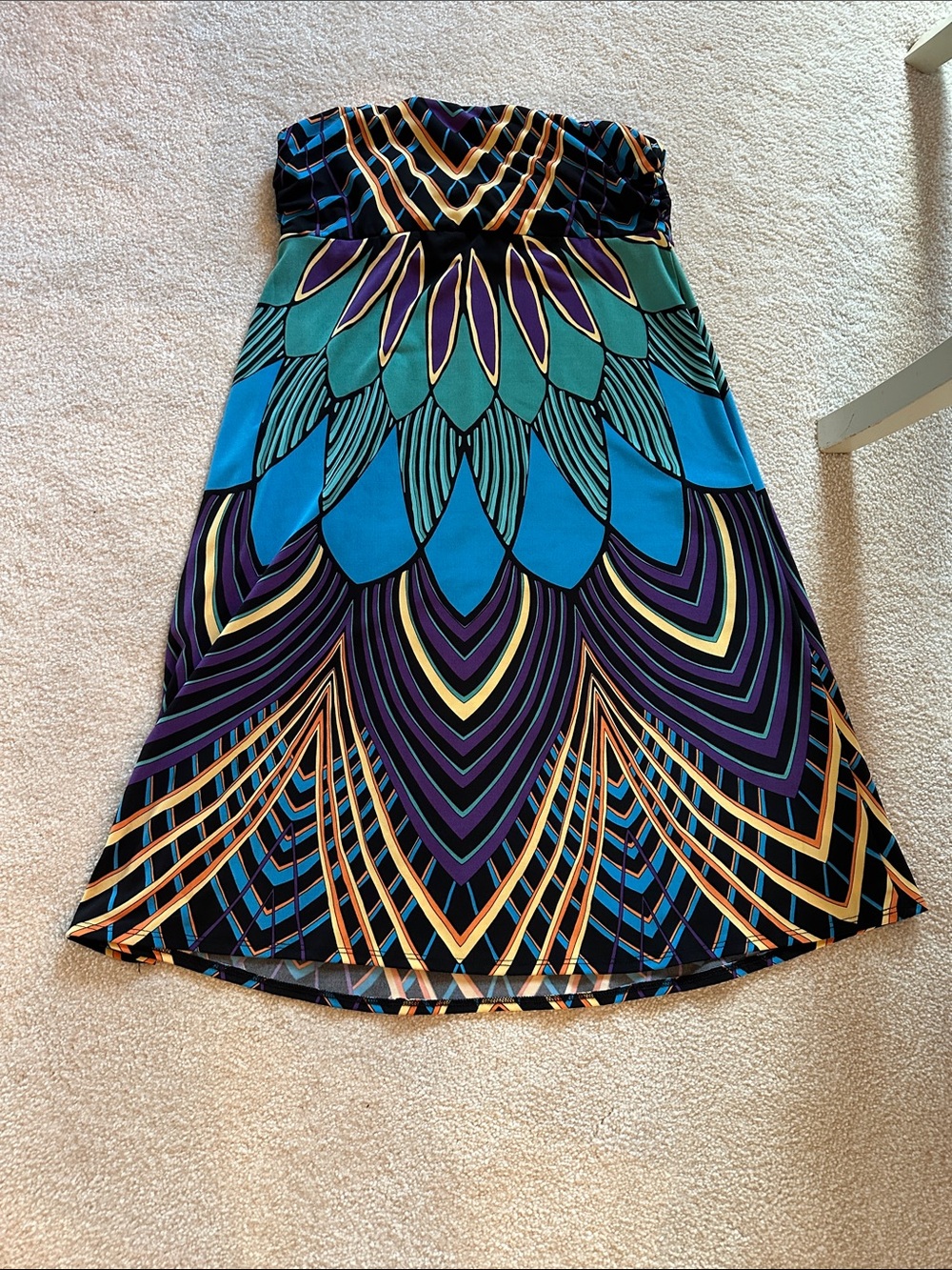 Nicole Strapless Dress in Teal, Purple & Black with Gold Accents